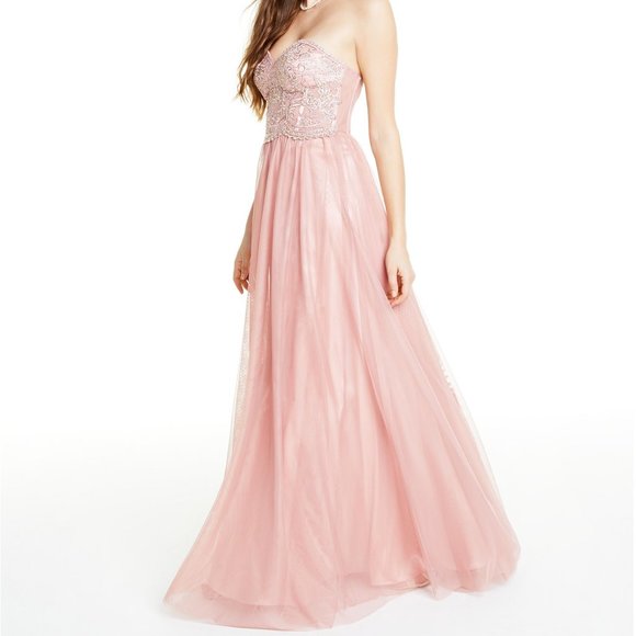 Blondie Nites Juniors Size 0 Pink Strapless Mesh - Picture 2 of 16